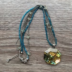 Blue boho bead necklace, unique stone